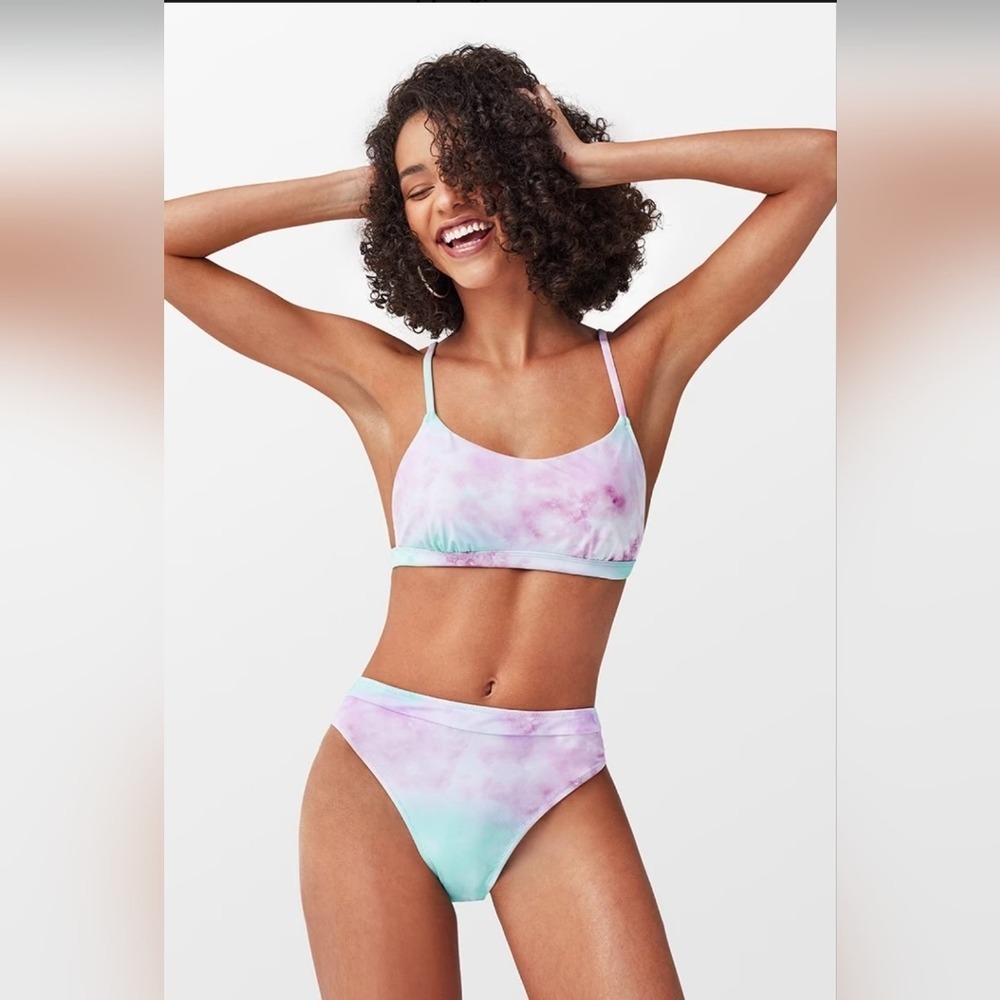 Cupshe Pink Blue Tie Dye Bikini Set Womens Small High Waist Swimsuit